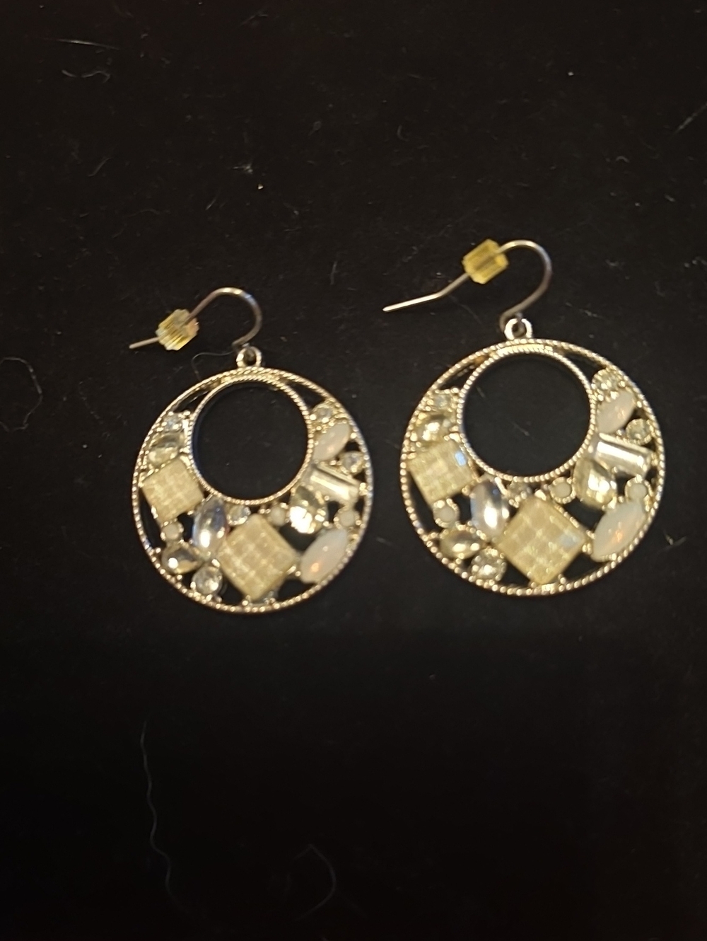 Silver Tone Mosaic Drop Earrings - Women's Fashion Jewelry
